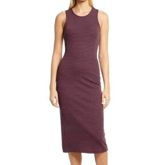 Marine Layer Lexi Daytime Dress Rib Sleeveless Midi Eclipse Auburn Stripe NWT S - Picture 1 of 7
